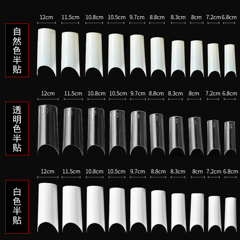 500Pcs Well Less Nail Tips C Curve Shape Acrylic Uv Gel False- Natural/Clear