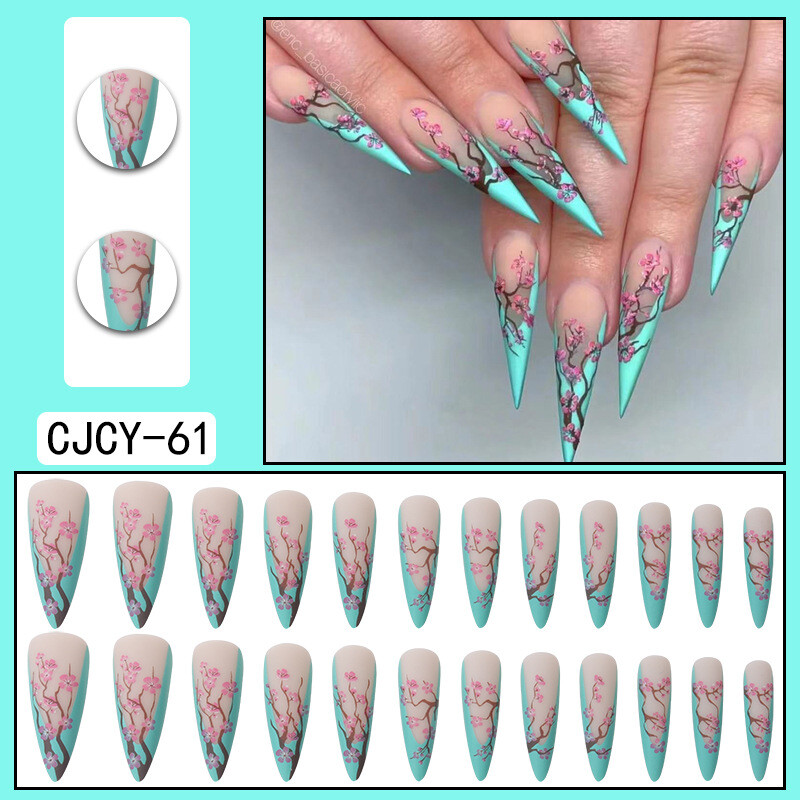 Long Pointed Nail French Nail Patch Fake Nail Wear Nail Green Tip