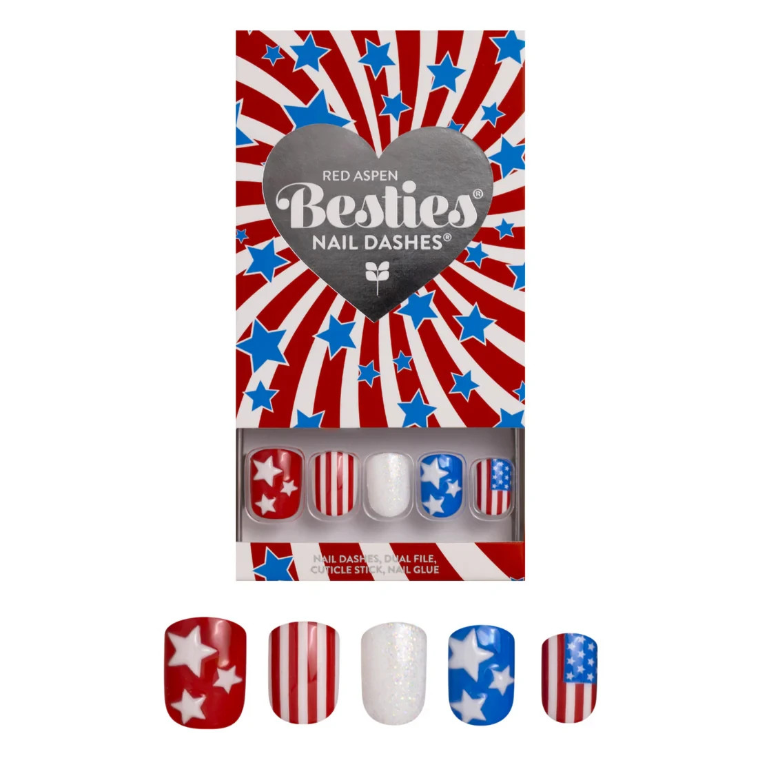 Red Aspen Press On Nails-Red, White & Besties, Waneta-Square Short 4th of July