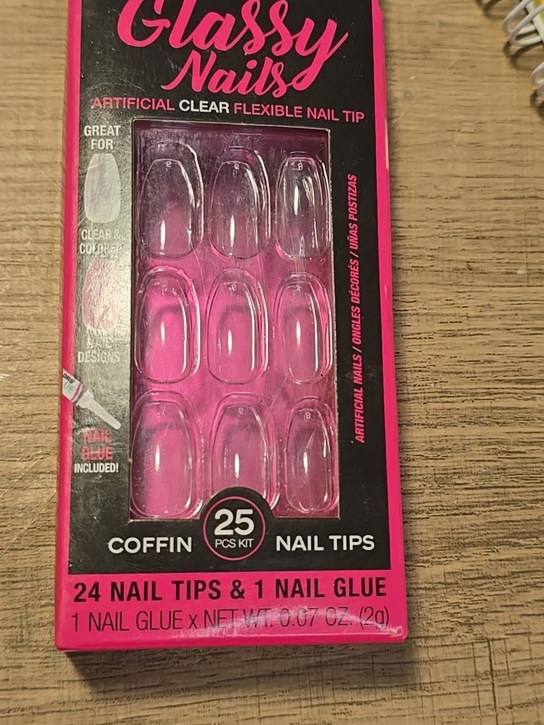 L.A. Colors Glassy COFFEN Nail TIPS CLEAR FEXABLE NAIL 24-TIPS, 1-GLUE