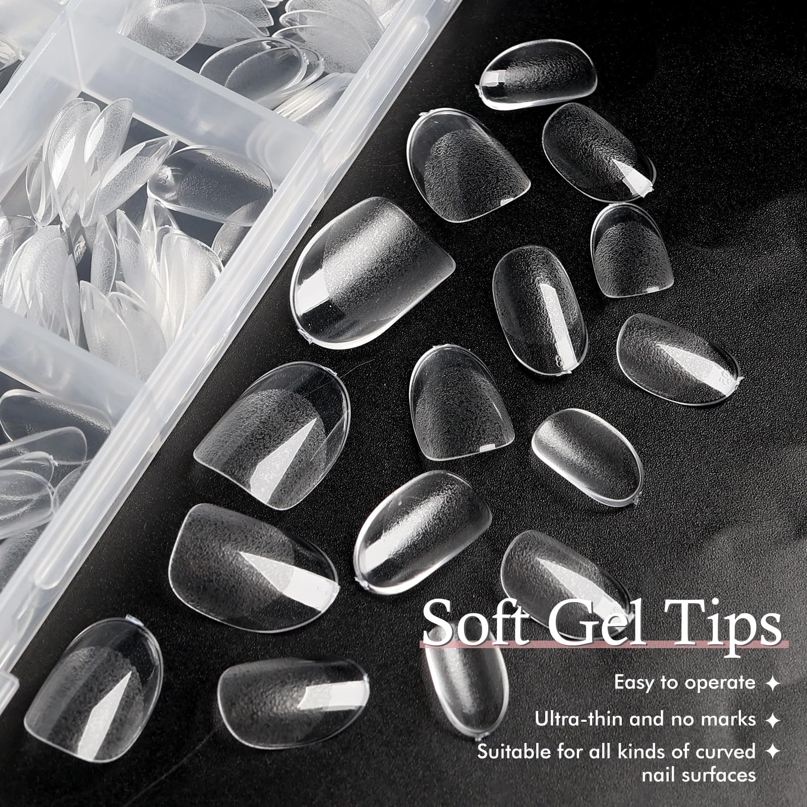 Lifextol 300pc Oval Gel Nail Tips Short Fake Nails for Press 12 Sizes, clear