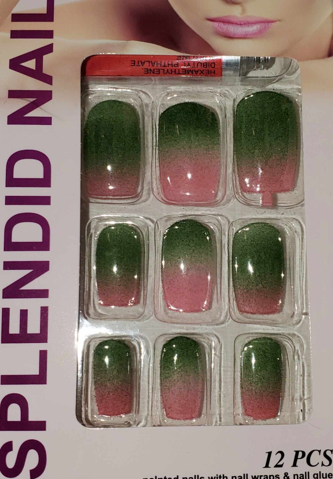 Gradient Pink Green Wicked inspired active length set 12 Press on glue nails