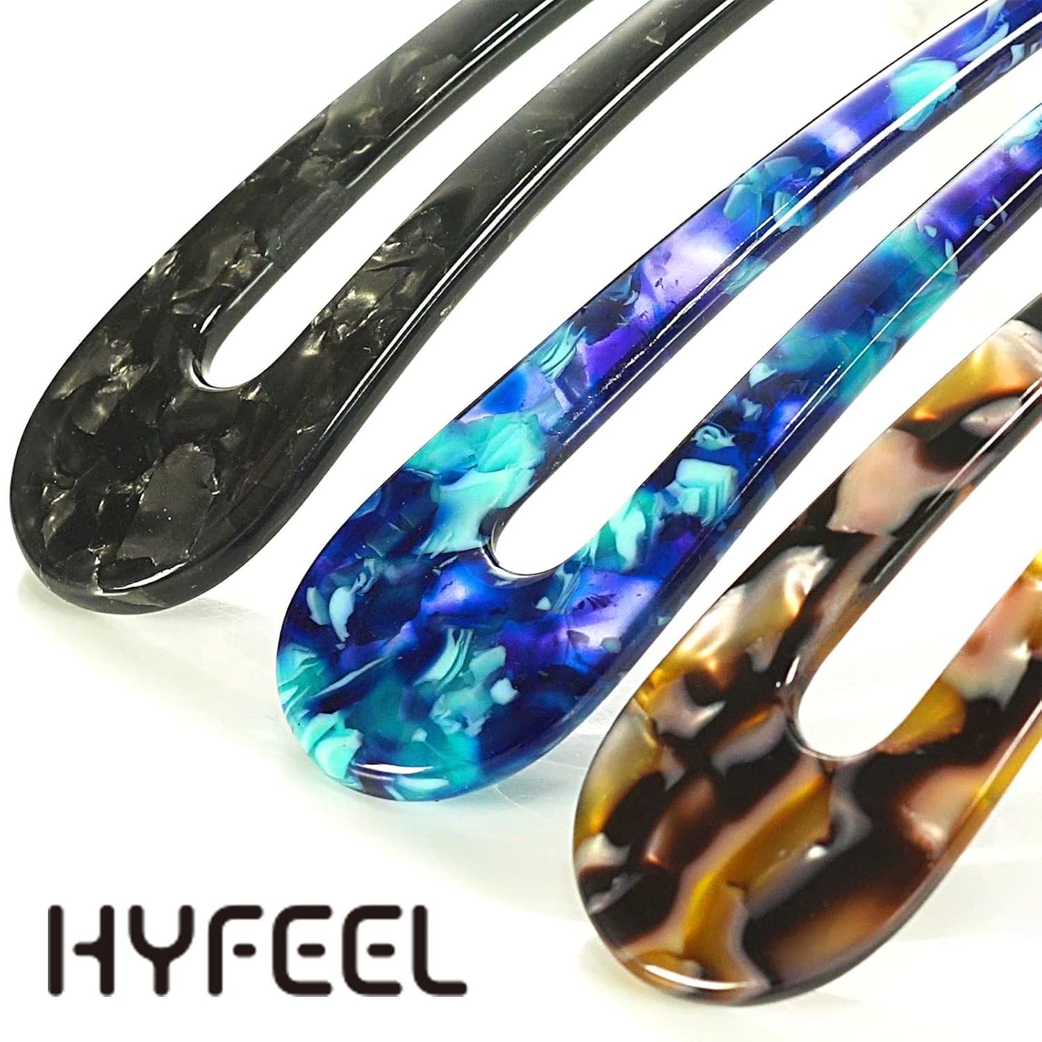 French Hair Forks Tortoise Shell U Shape Updo Pins Blue, Brown, Black