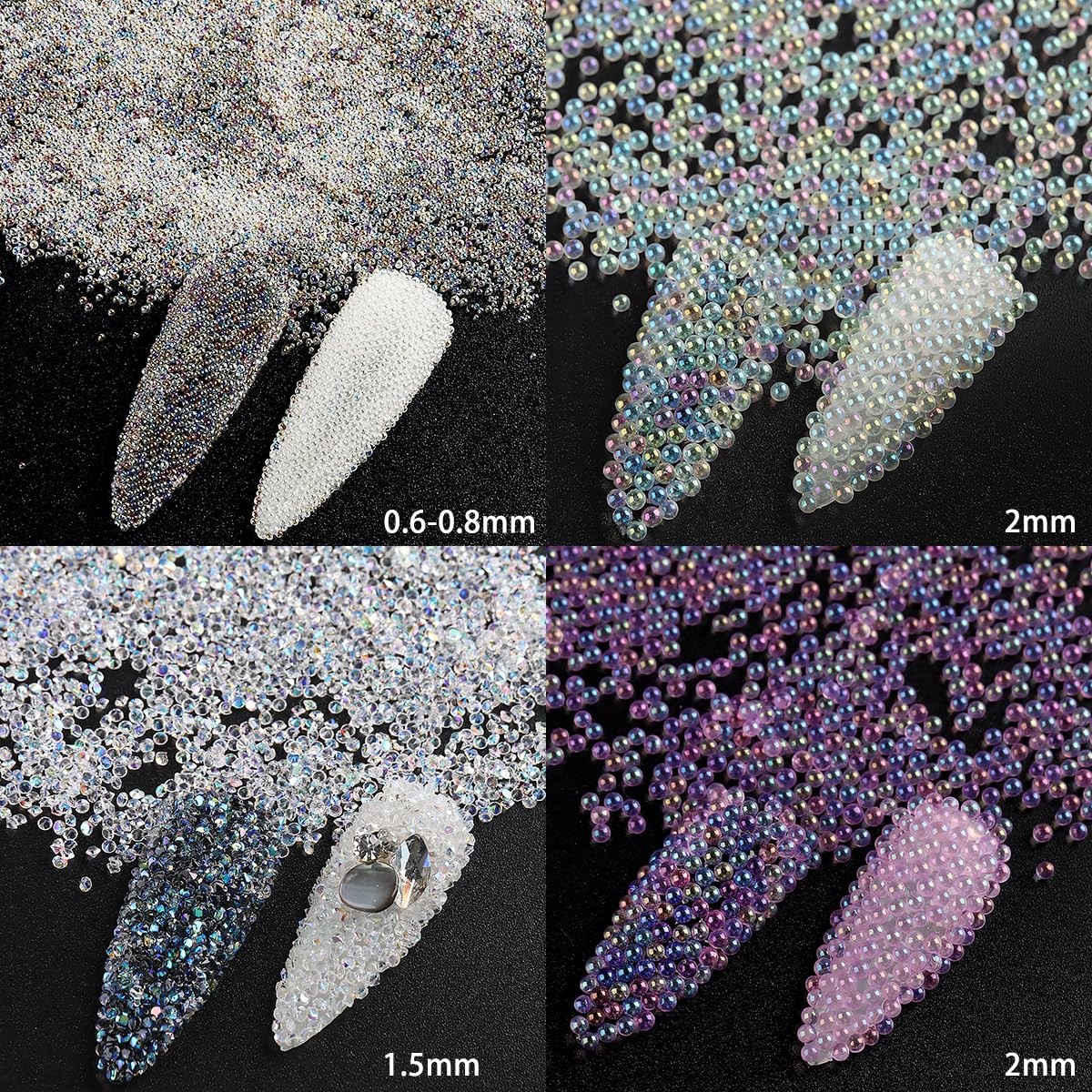 Pixie Crystals for Nails – 6 Bottles Micro Caviar Beads 0.6-2mm Holographic G…