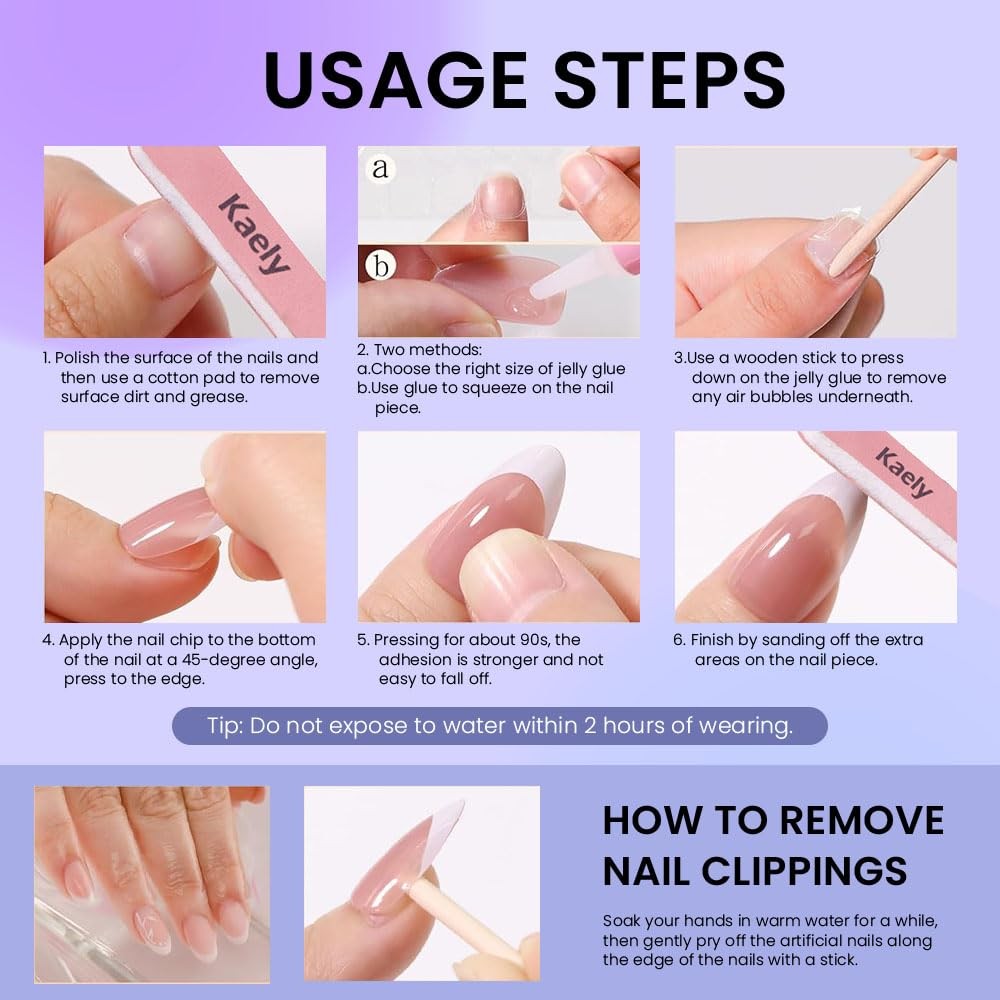 evpct Short Almond Nude White French Tip Gold Line