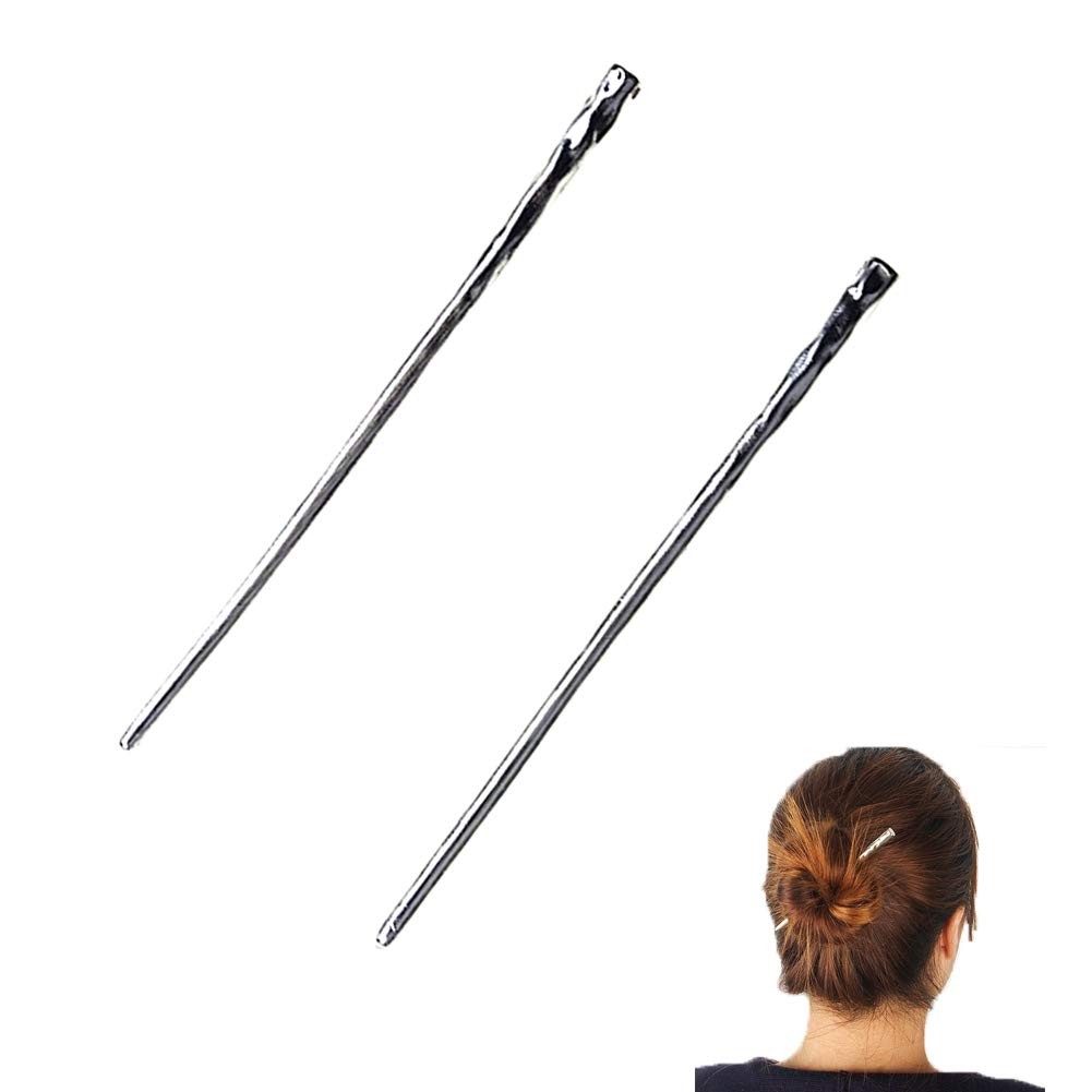 YILE Set of 2 Hair Sticks Chinese Hairpin Metal 1 Count (Pack 2), Silver