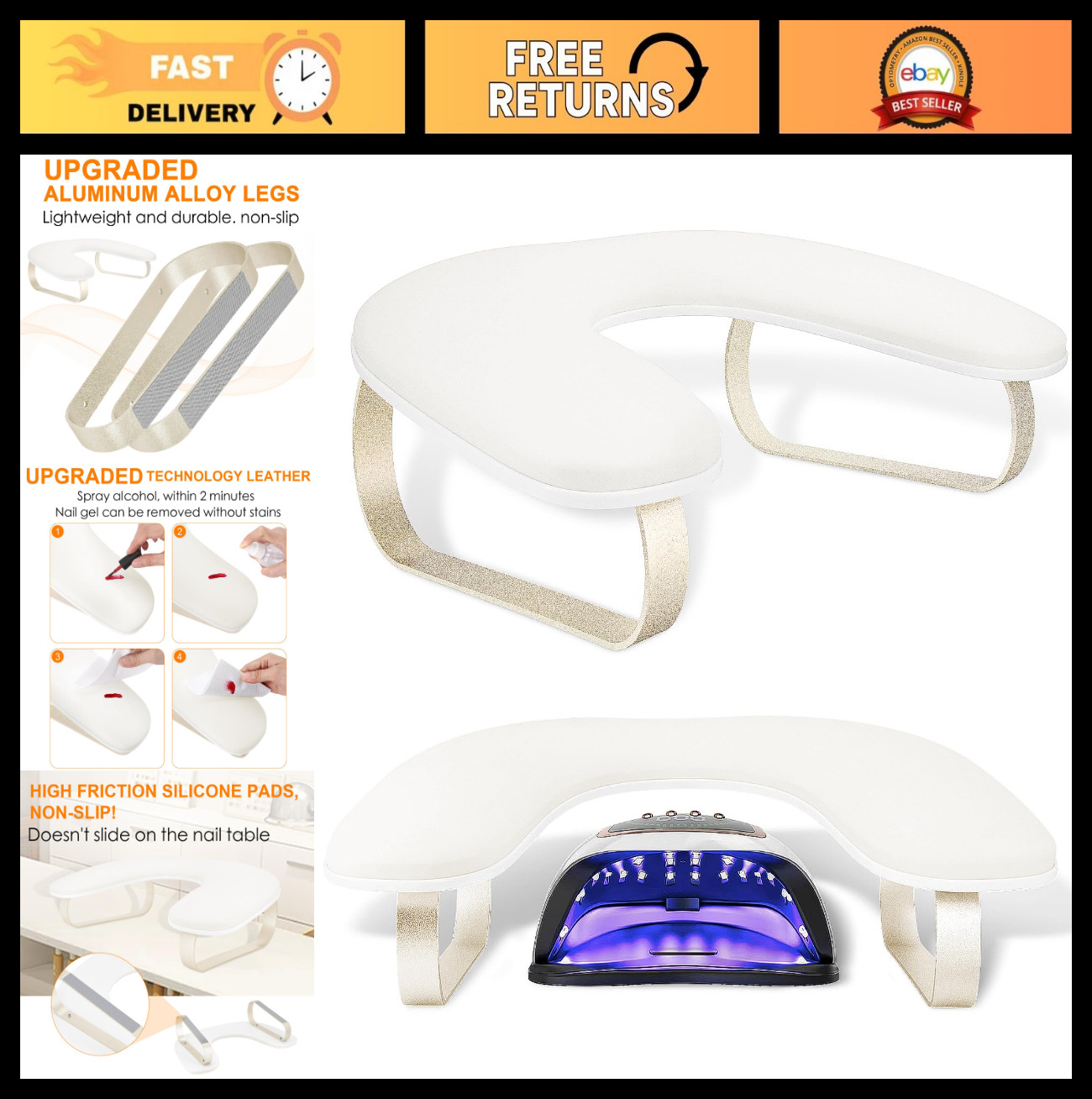 Upgraded U-Shaped Nail Arm Rest Stand – 10° Inclined Manicure Hand Support, Non-