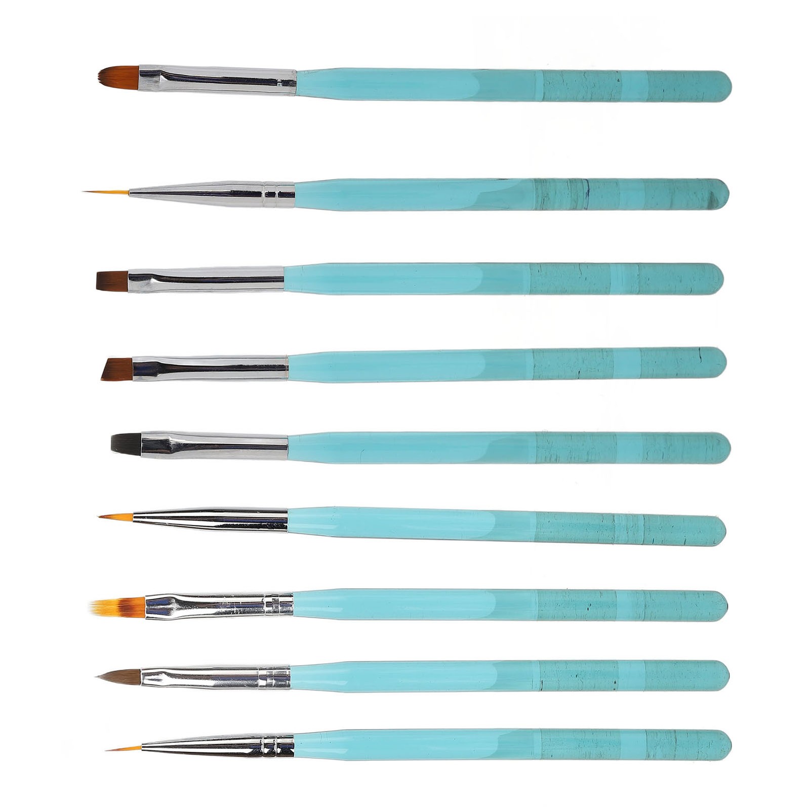 9Pcs Nail Art Brush Set Nylon Hair Blue Metal Rod
