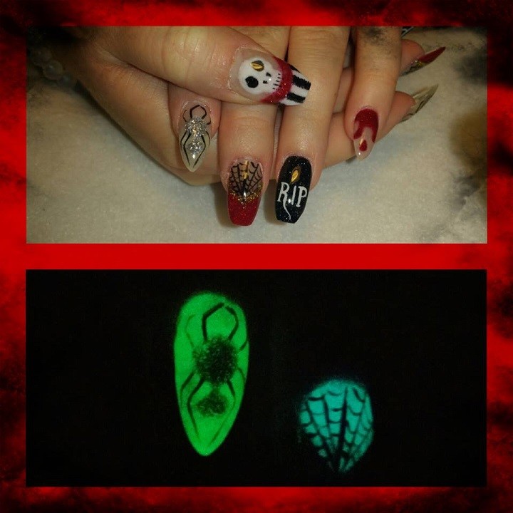 Nail Art Glitter Neon Set Glow in the Dark Powder Pigment, Hearts & Butterflies