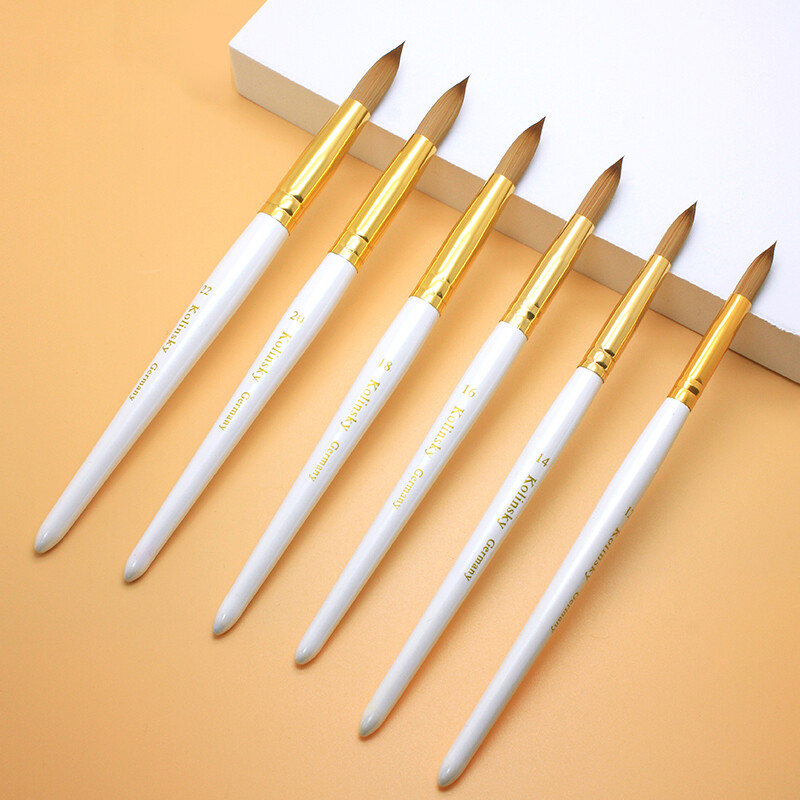 Acrylic Kolinsky Nail Brushes White Wood Sizes 8 to 22 Ships in 1 Business Day