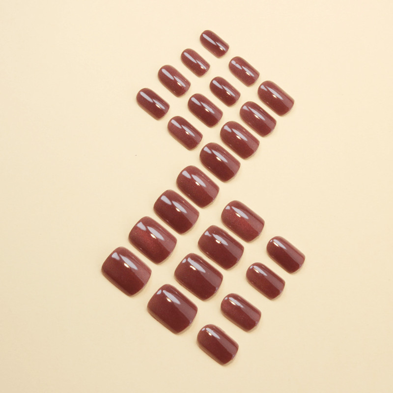 48 Pcs Pink Glitter Cat Eye Short Square Press on Nails, Vintage Cool Fake Nails
