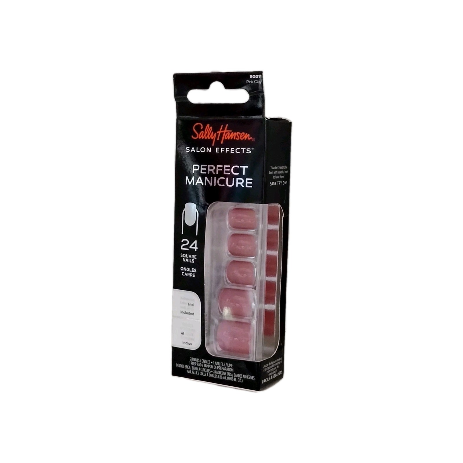 Sally Hansen SALON EFFECTS PERFECT MANICURE 24 SQUARE Press On Nails PINK CLAY
