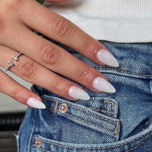 White Press on Nails Short Almond Shaped, Milky White Short Fake almond white