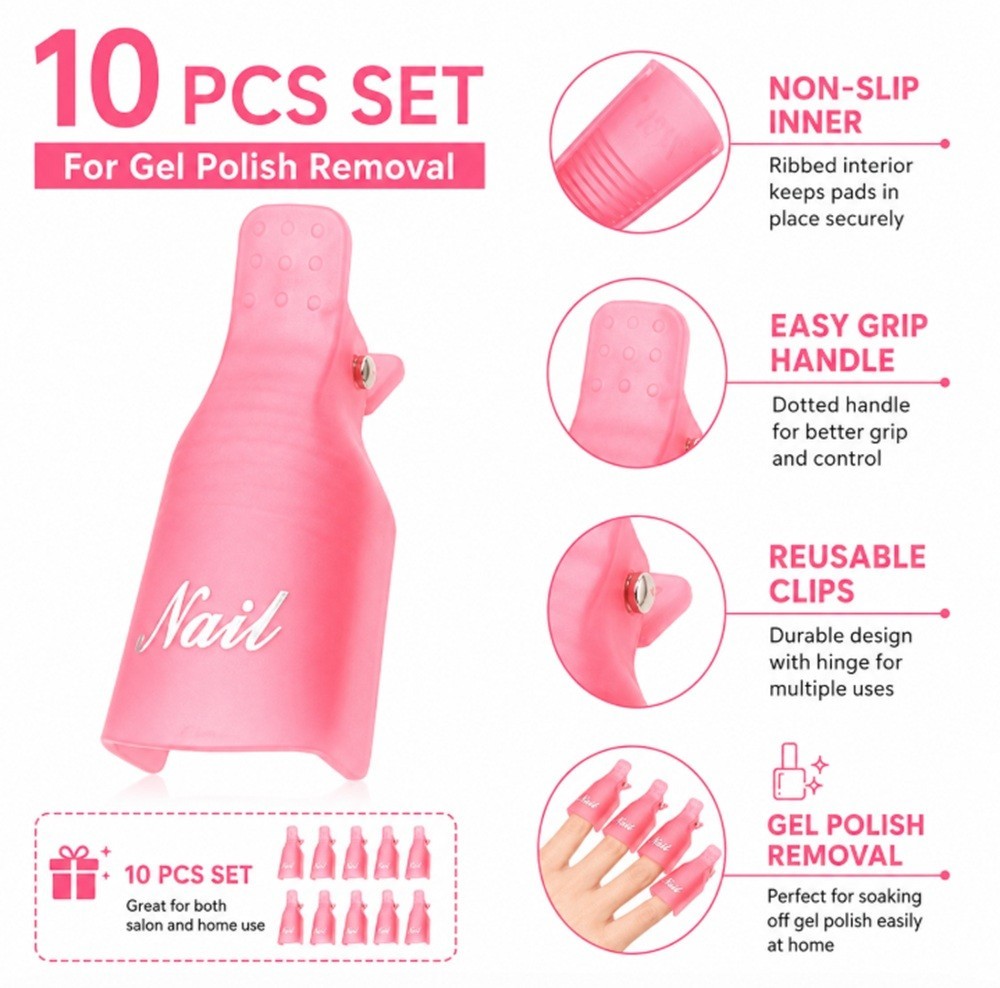 10 Pcs Gel Nail Polish Remover Clips – Soak Off Caps for Easy Manicure Pedicure