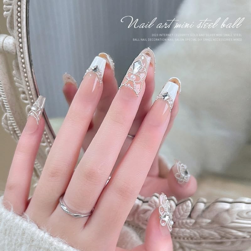 2 Boxes Flatback Pearls (White+Beige) and Silver+Gold Nail Beads for Nail Art…