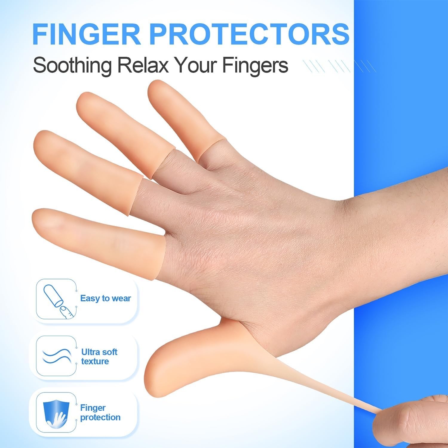 20 Pcs Gel Finger Protectors, Finger Caps Silicone Fingertips Protection, Reuse