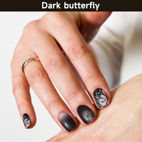 Semi Cured Gel Nail Strips, Dark Butterfly | 28 pcs Gel Nail Strips Work with