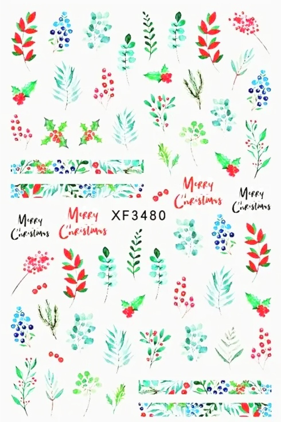 Nail Art Sticker Christmas Santa Snowman Reindeer Ornaments Xmas Tree Decals3480