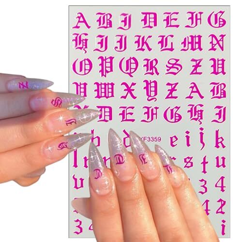 8 Sheets Old English Nail Sticker 3D Self-Adhesive Pegatinas Uñas Old Alphabet