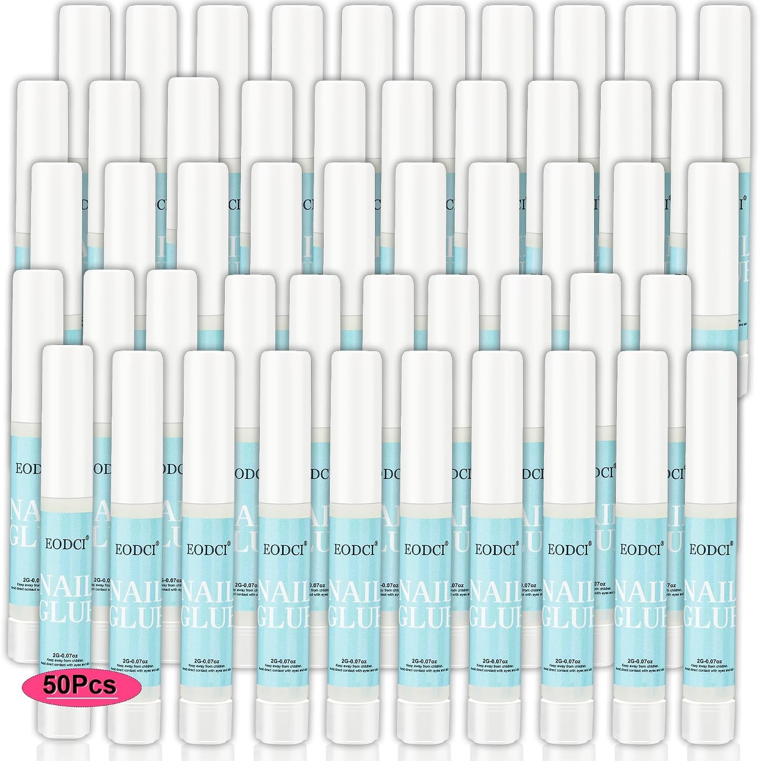 EODCI 50Pcs Super Strong Nail Glue for Acrylic & Press-On Nails