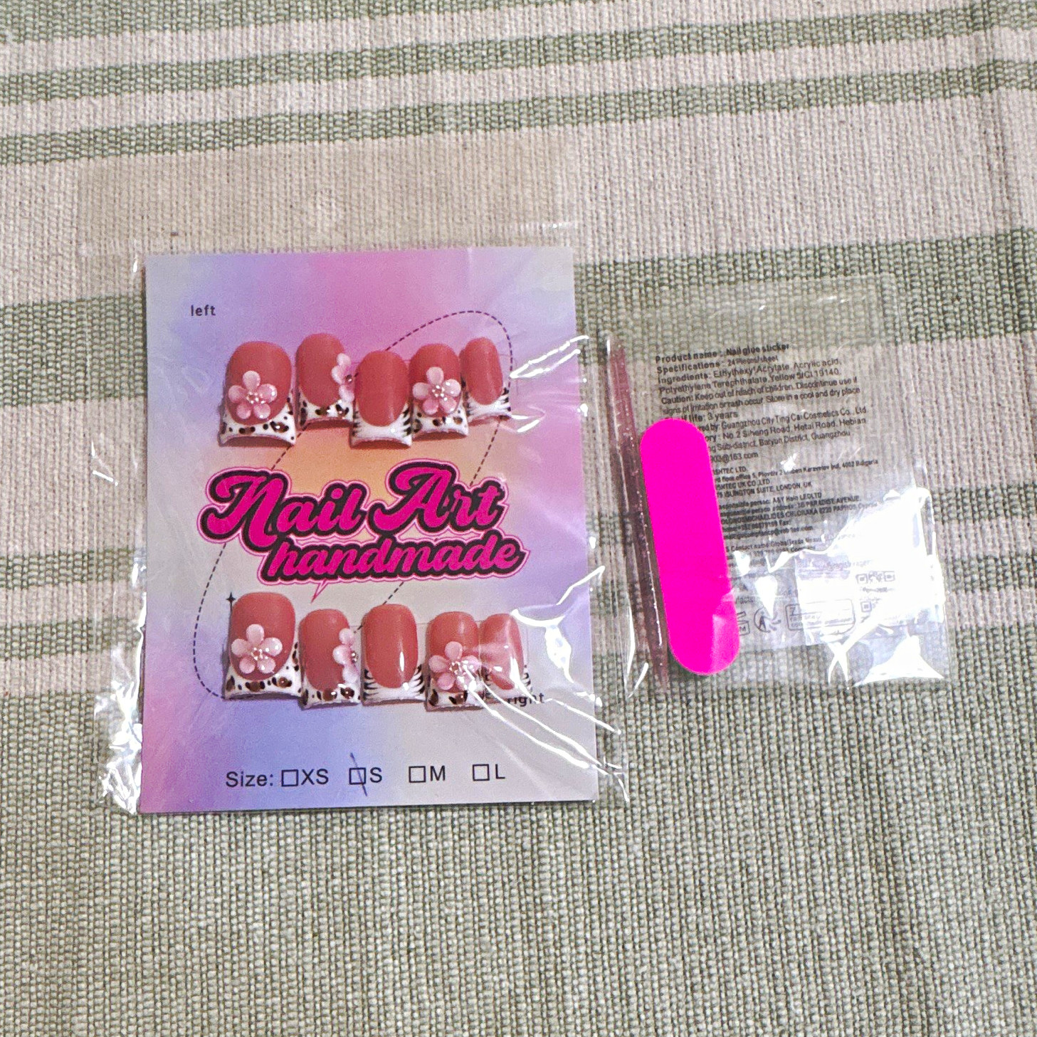 Handmade 3D Pink Floral French Tip Square Press-On Nails Full Cover Short