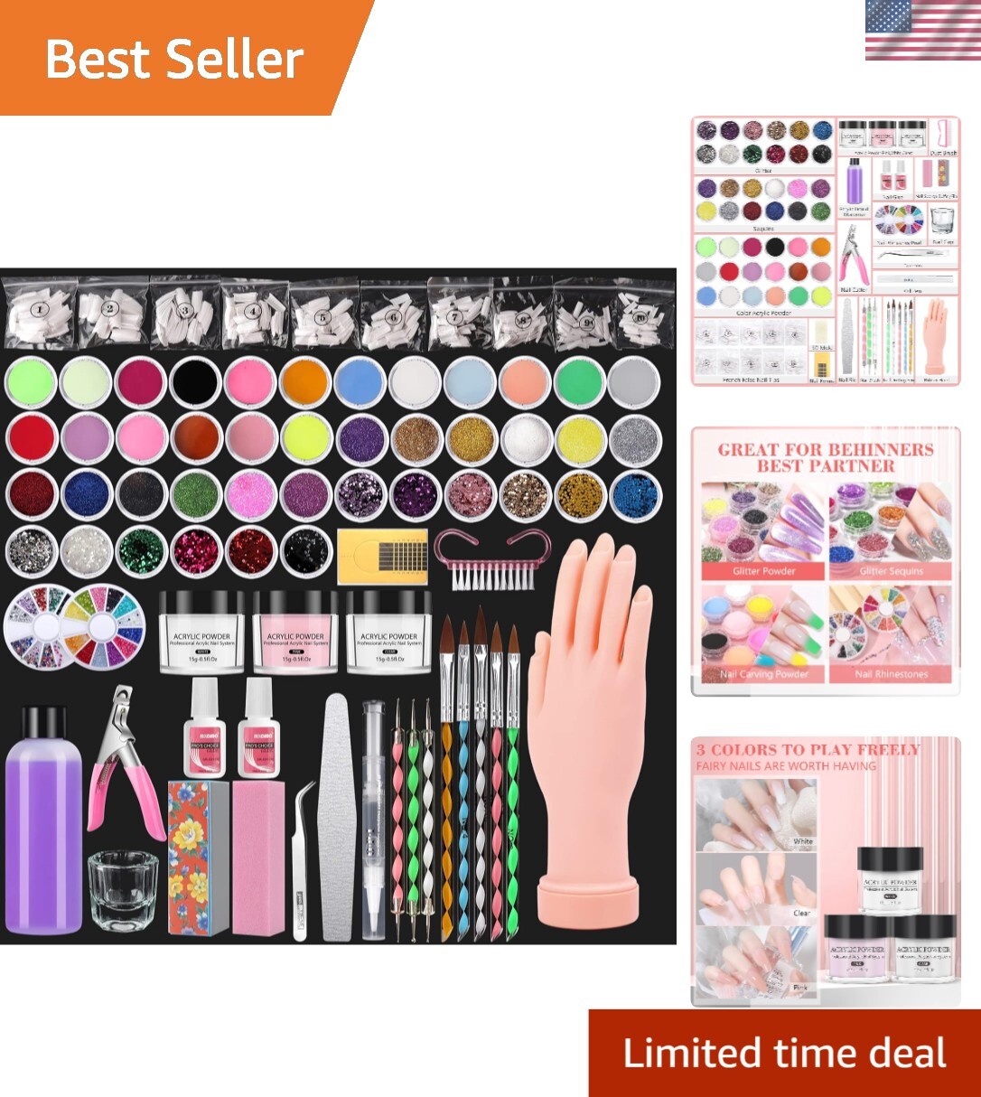 Beginner-Friendly Acrylic Nail Kit with Realistic Practice Hand and Gel Tools