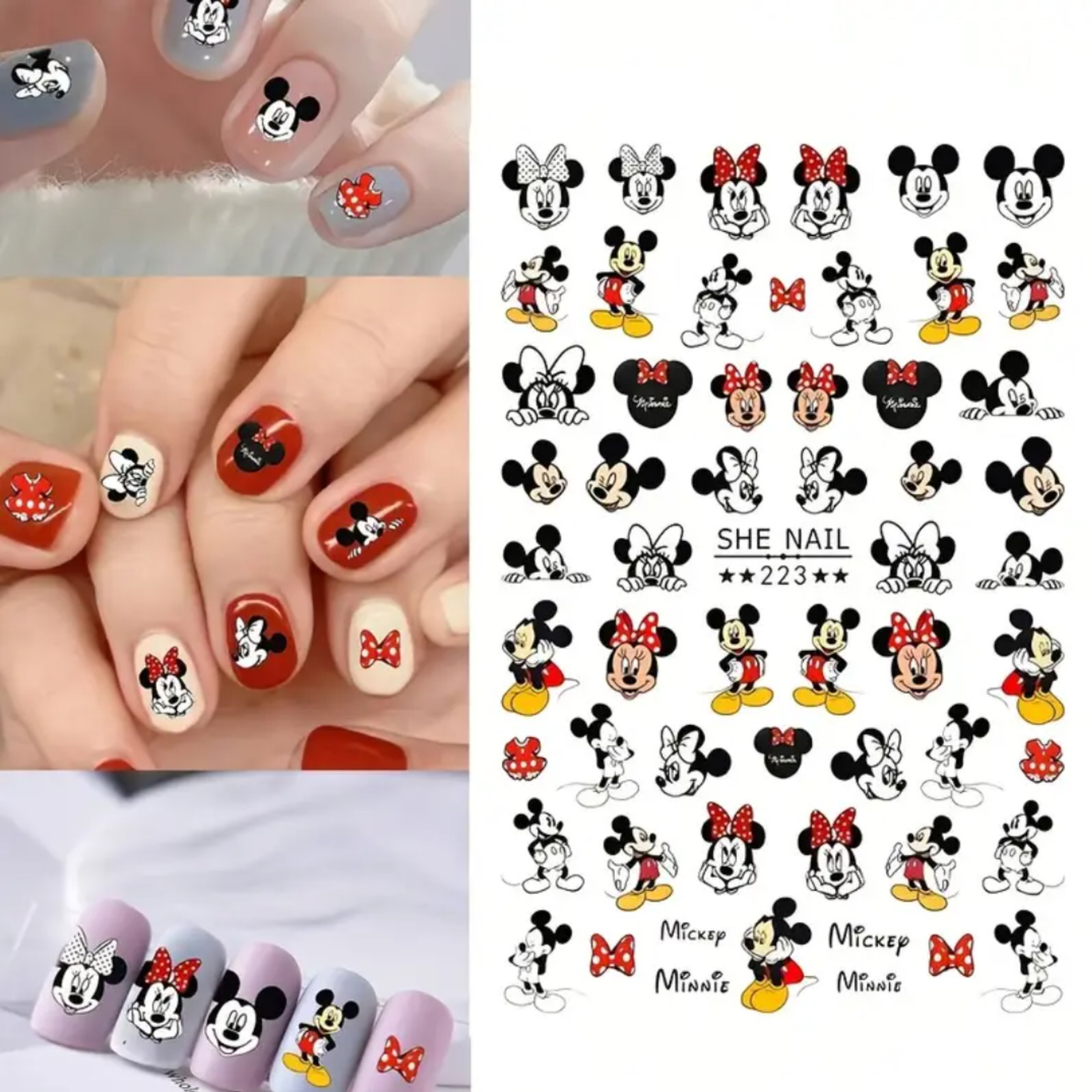 3D Cartoon Nail Stickers – Cute Mickey & Minnie Mouse Nail Art Decals – Self-Adh