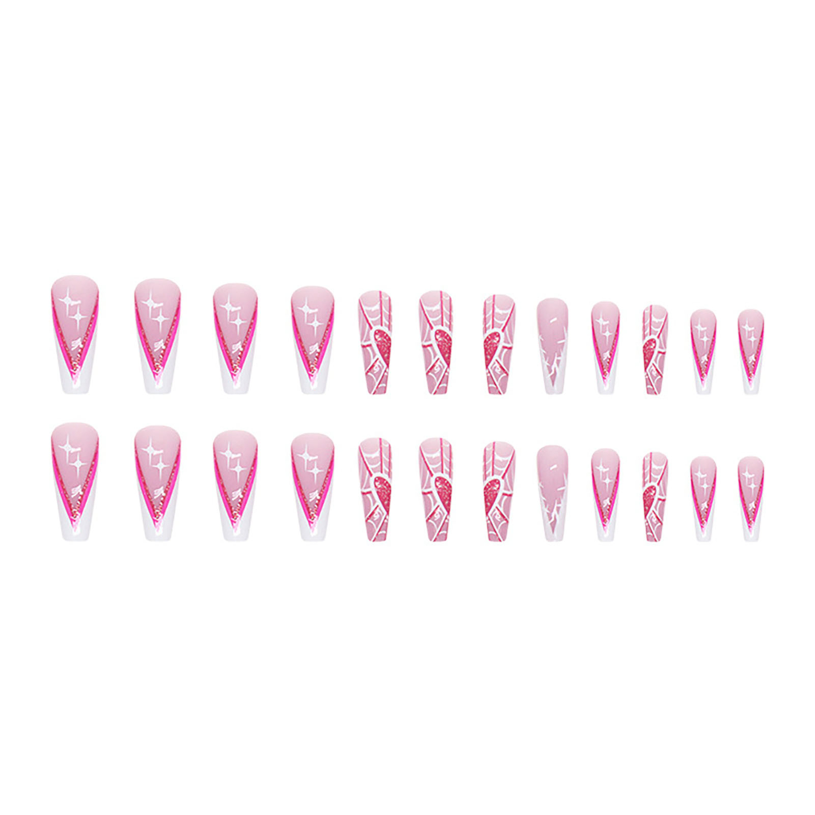 Pink Long Fake Nails With Spider Web Printed Charming Manicure Nails Press On