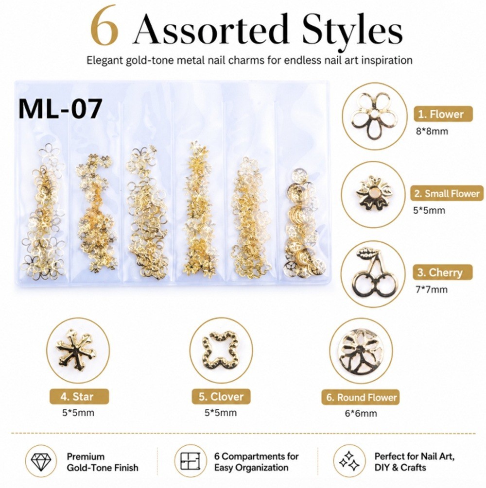 Gold 3D Nail Art Decorations – Ocean Rivets, Shell Rhinestones for Manicure Tips