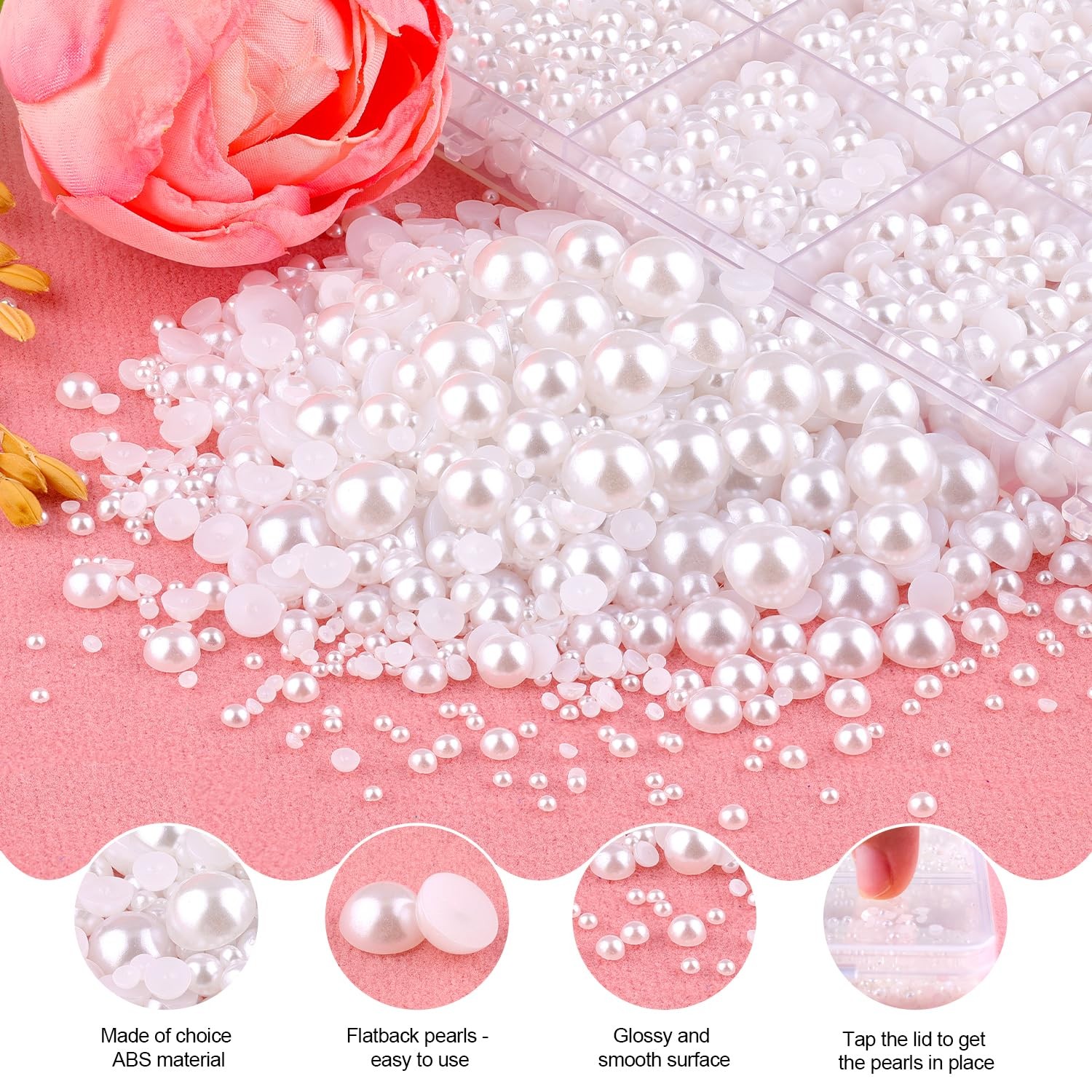 16500Pcs Flatback Pearls for Crafting (White), Assorted Size 2/3/4/5/6/8/10mm…