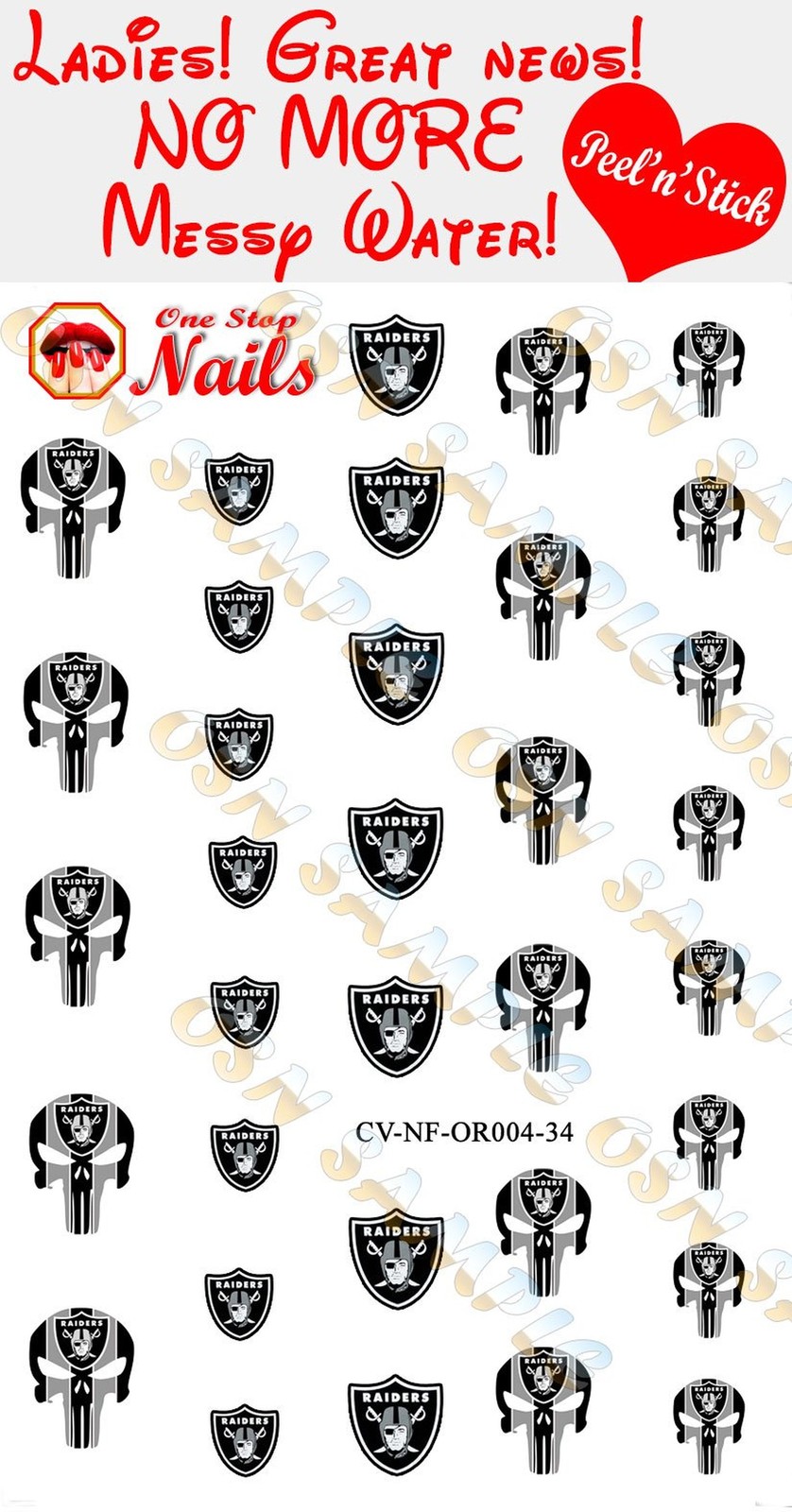Oakland Raiders Clear Vinyl PEEL and STICK (NOT Waterslide) nail decals/stick…
