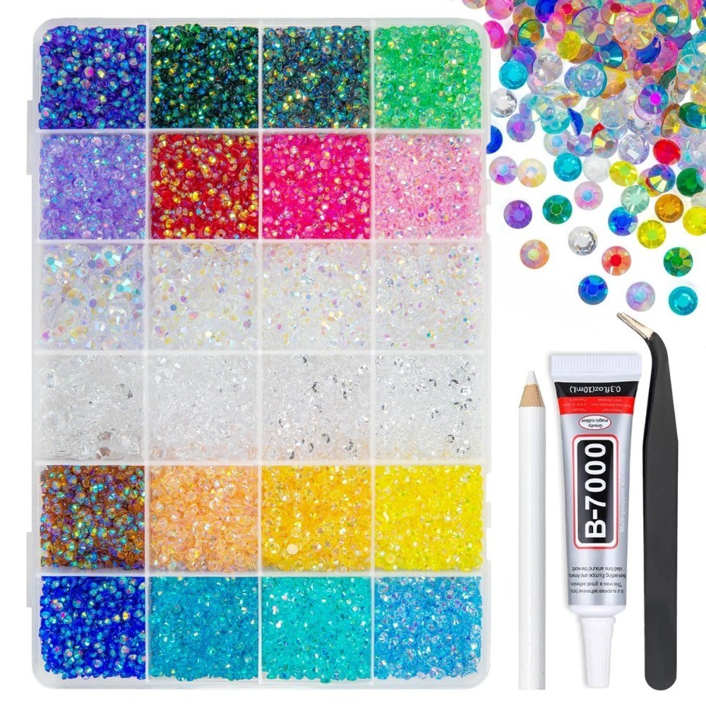 24000Pcs 3mm Transparent AB Resin Rhinestones Flatback Gems 18 Colors with B7000