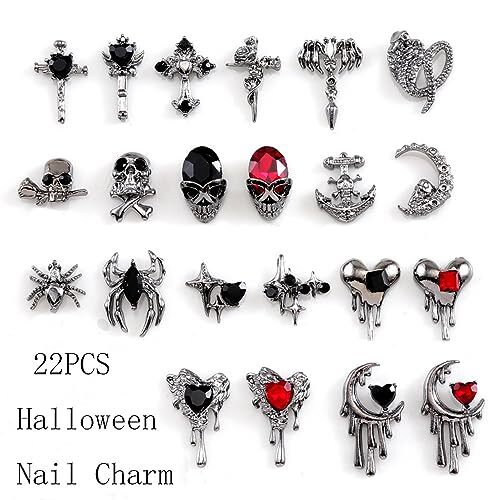 22 PCS Halloween Nail Charms 3D Alloy Nail Art Charms 3D Black Red K