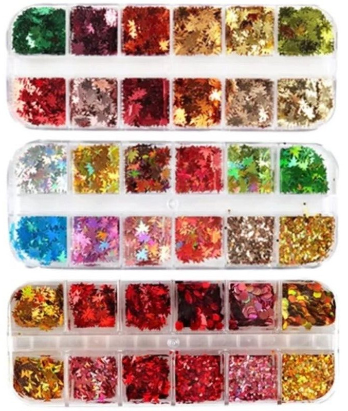 3D Nail Art Sticker Maple Leaves Glitter Flakes Nails Decoration Laser Sequins