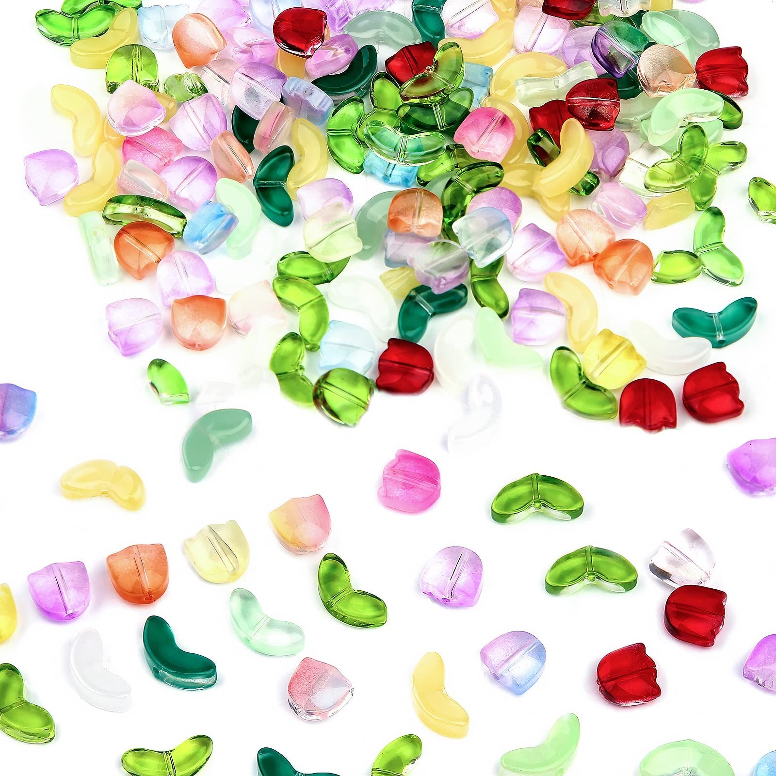 160pcs Tulip Flower Beads, Colorful Translucent Glass Flower Beads Handcraft …