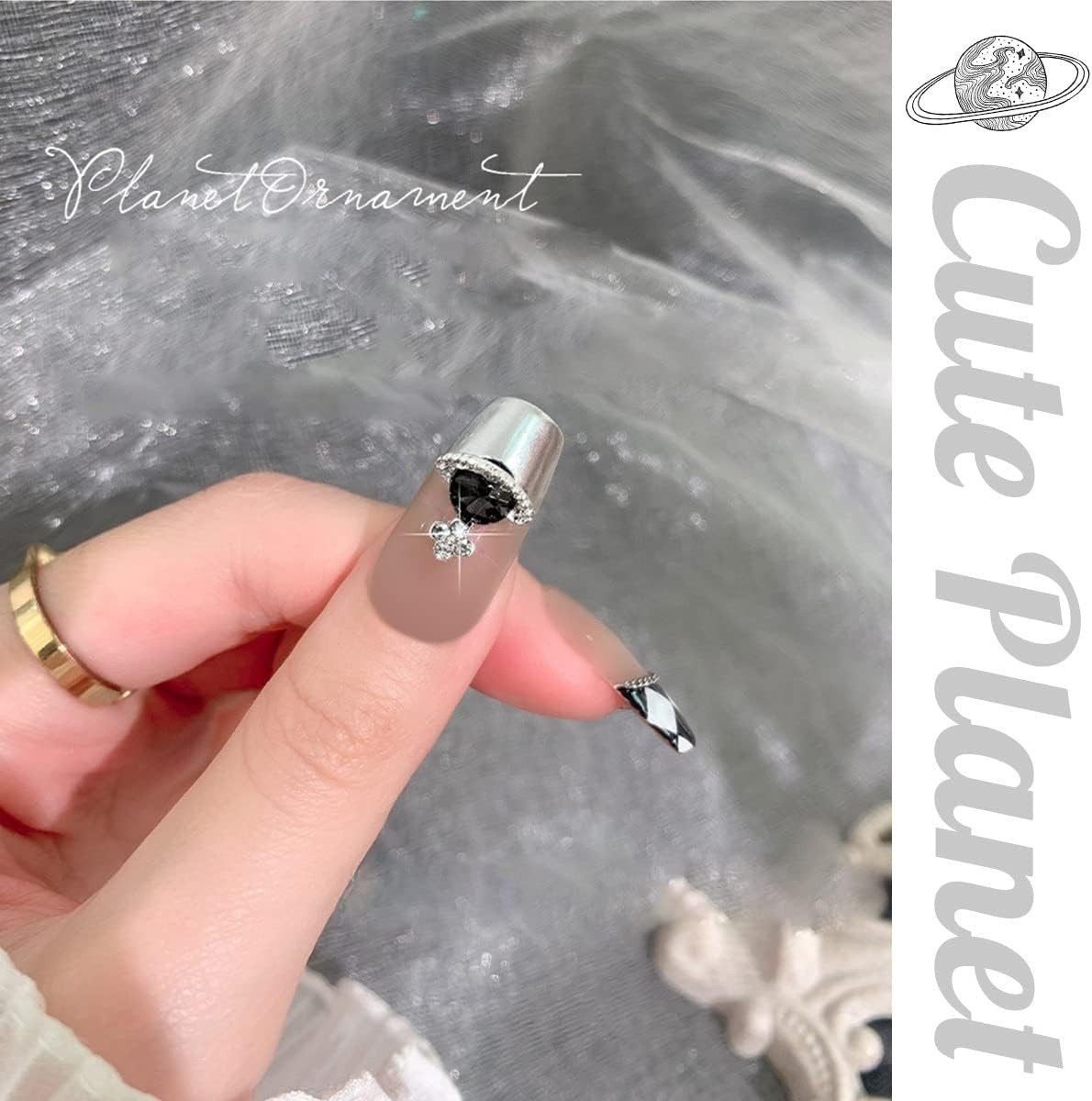 Planet Nail Charms, 54 Pcs 3D Nail Rhinestones Shiny Silver Saturn Shape, Nail A