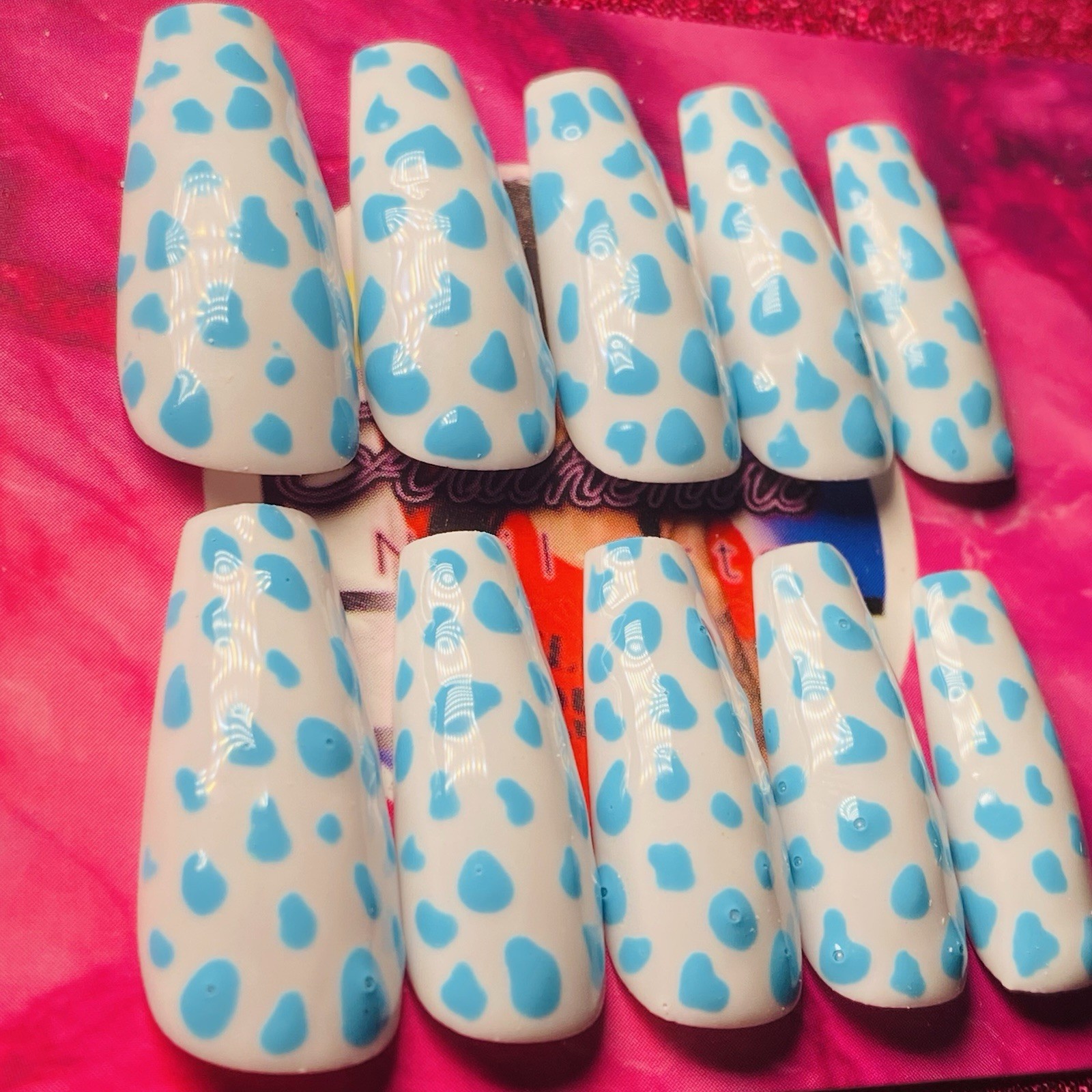 Coffin Press-On Nails Blue White by Authentic Nail Arts by Dia