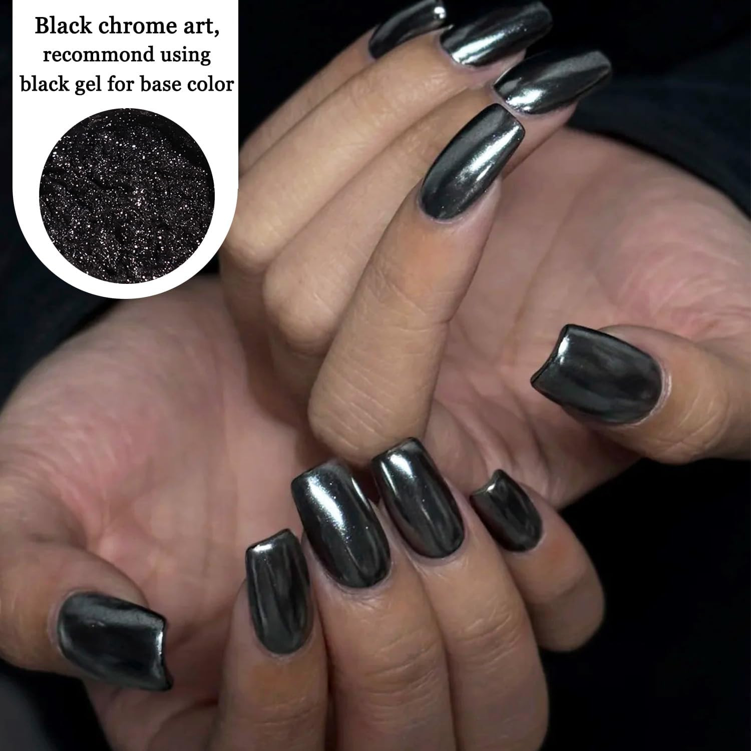 Black Chrome Nail Powder 2PCS Black Metallic Mirror Effect for Nails Extra Fine