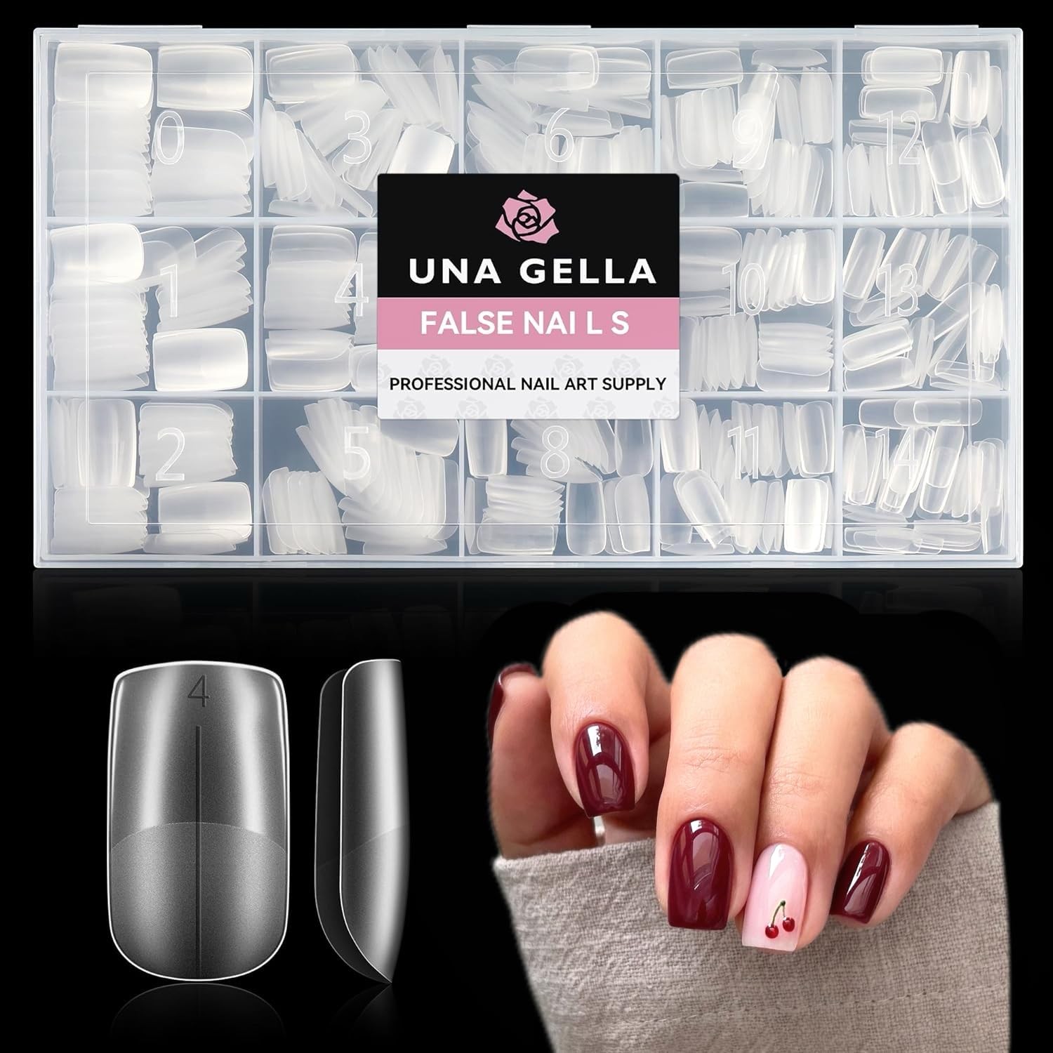 UNA GELLA Short Square Nail Tips Pre-buff 504 Piece Assortment,