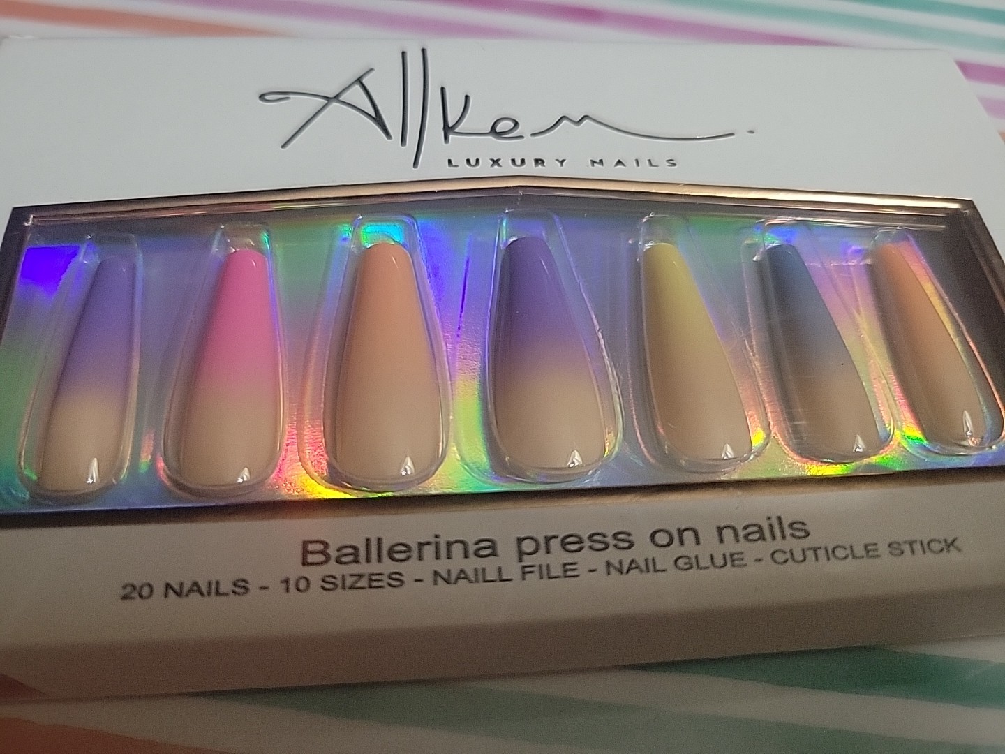 Allkem Luxury Nails Ballerina Press On Nails 20 Nails – Multi Ombre