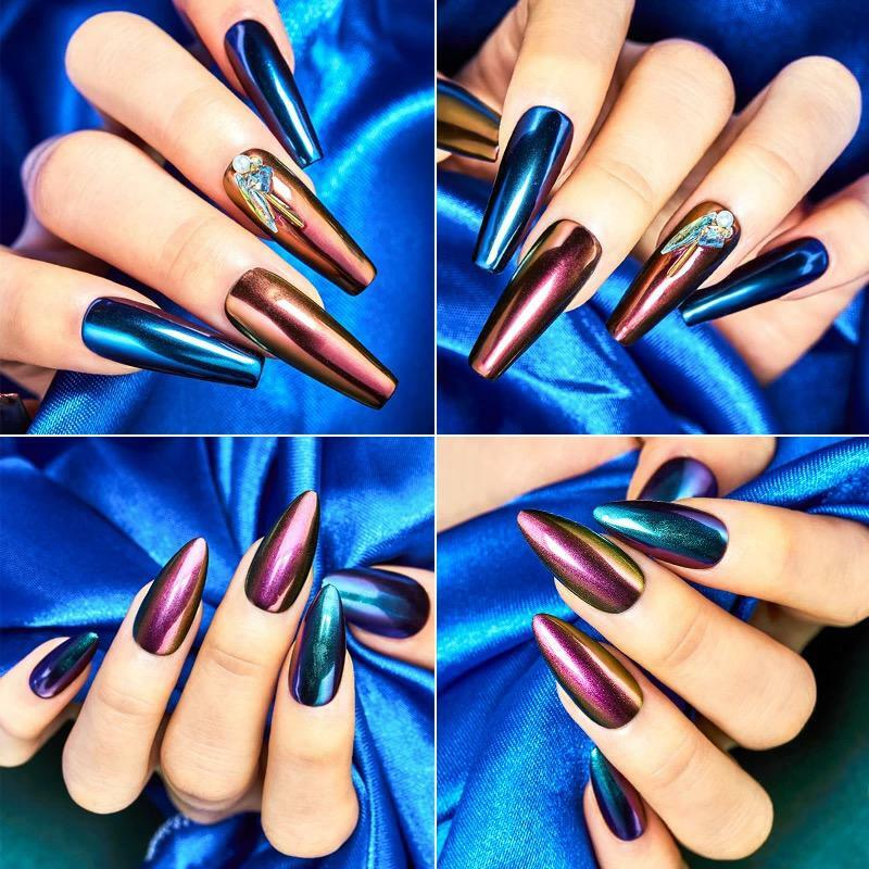 CHAMELEON MIRROR POWDER 12 COLOURS MERMAID CHROME RAINBOW AURORA EFFECT NAILS
