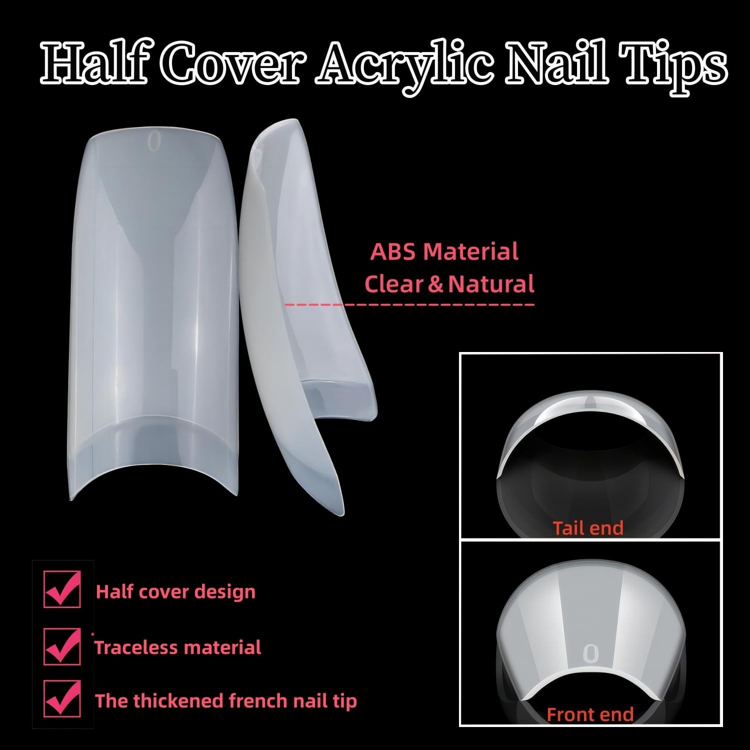 1000pcs Clear and Natural Acrylic Nail Tips,10 Size French Nail Tips For Acry…