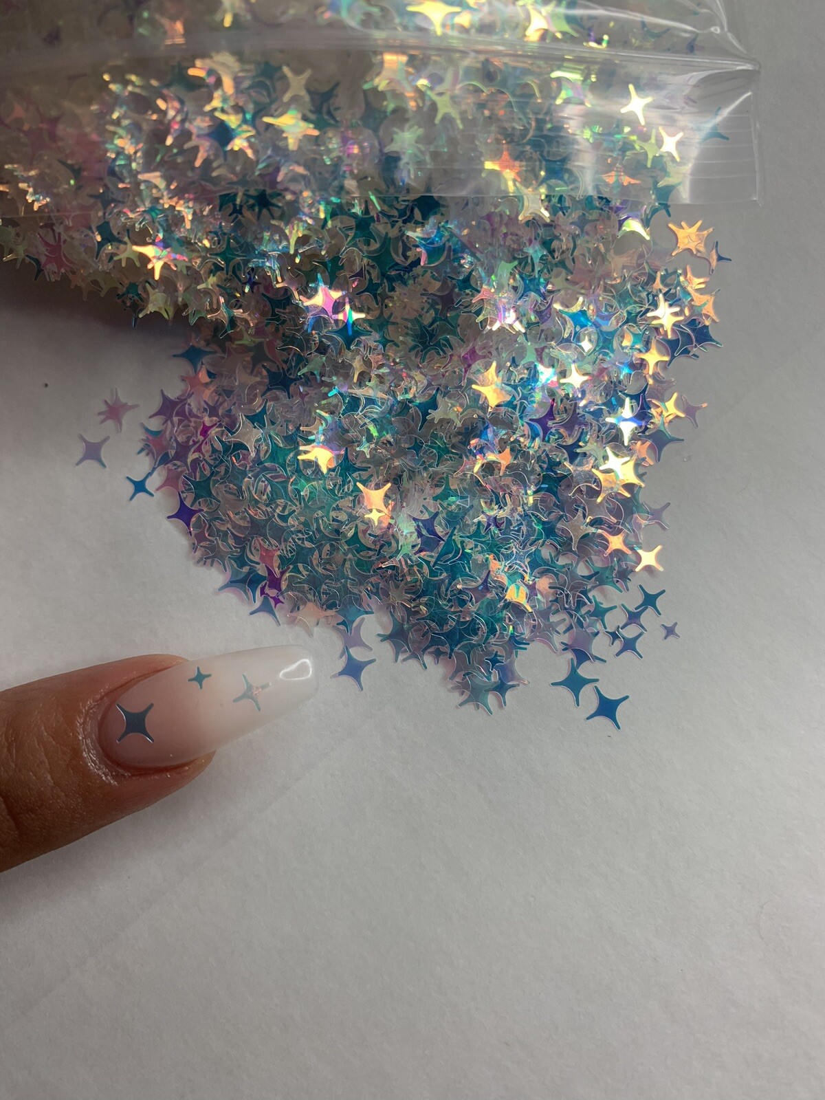 Holographic Iridescent 4 Point Star Glitter | 1 TSP | Gel Nail Art & Acrylic