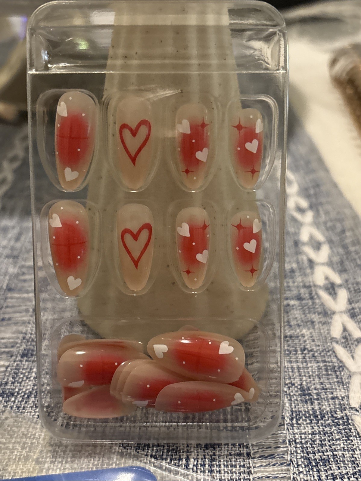 Set Of 2 Long And Medium Press On Nail Kits. With Predesigned Hearts