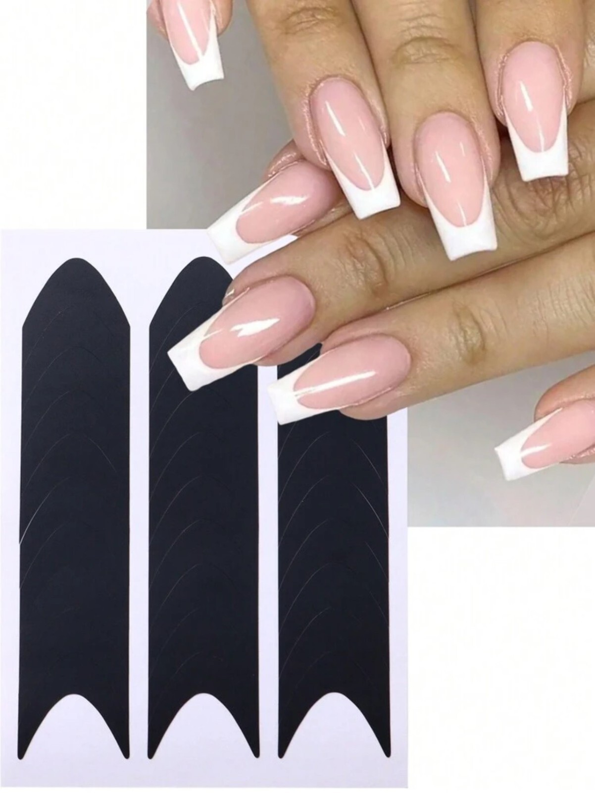 French Manicure Nail Tip Guide Stickers Stencils For Long Nails 36pcs /Black/
