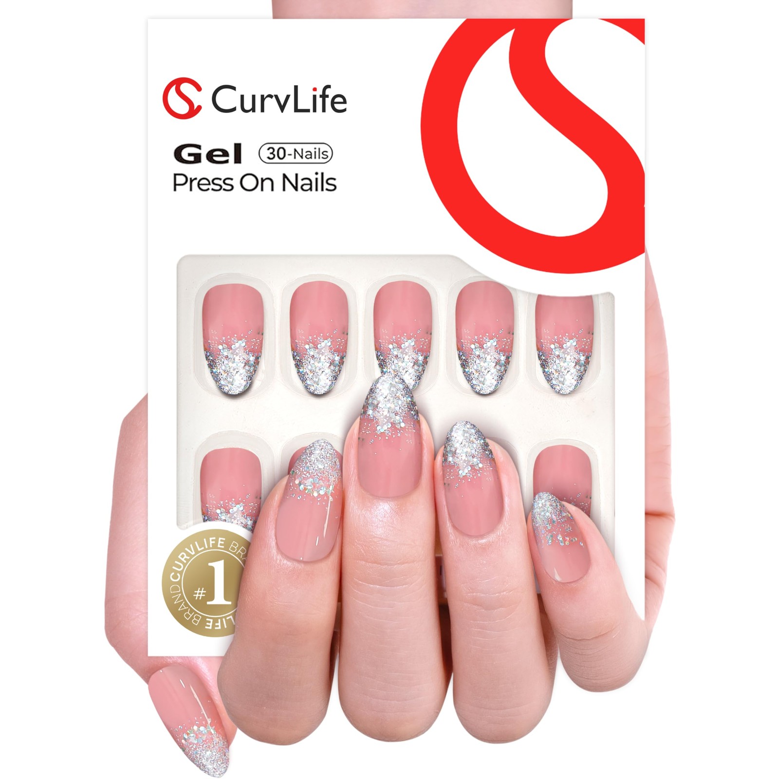 Press On Nails Medium Almond Apricot – 30pcs Handmade Glitter Press on Nails …