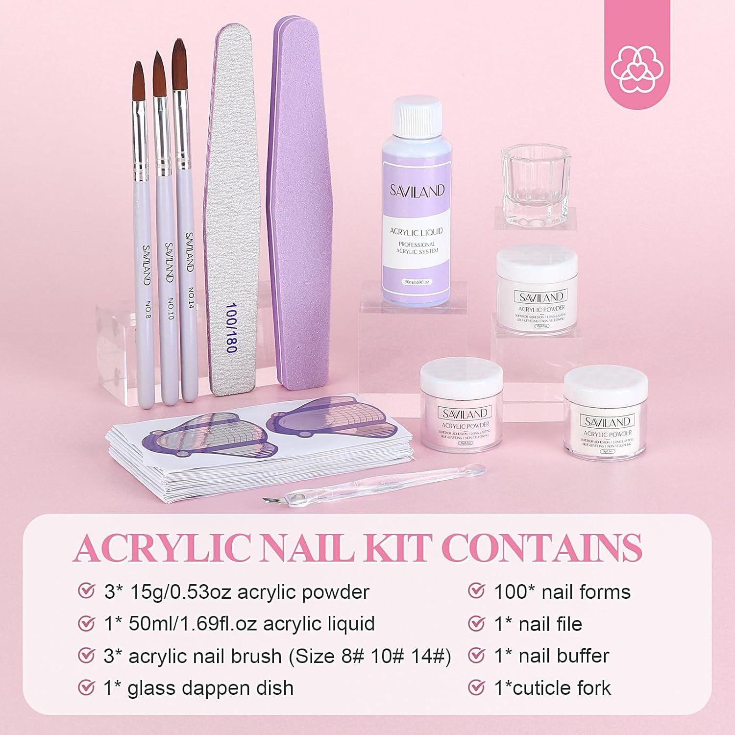 Glossy Finish Acrylic Nail Kit for Beginners: 50ml Liquid & Full Tools Included