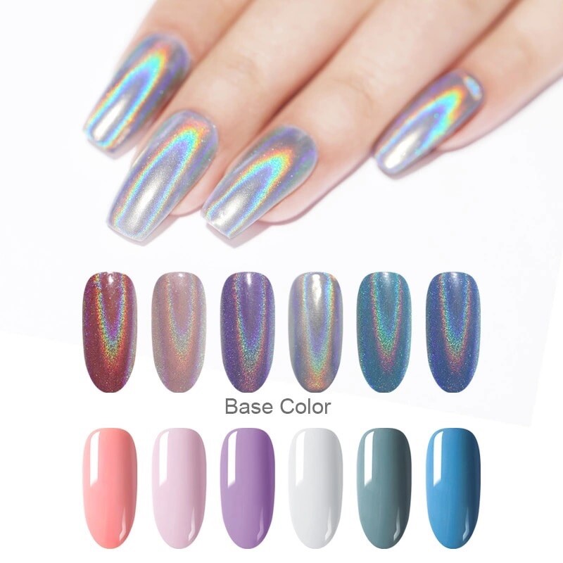 Unicorn Nail Holographic Powder Silver Rainbow Glitter Ultra Fine Sparkle Effect