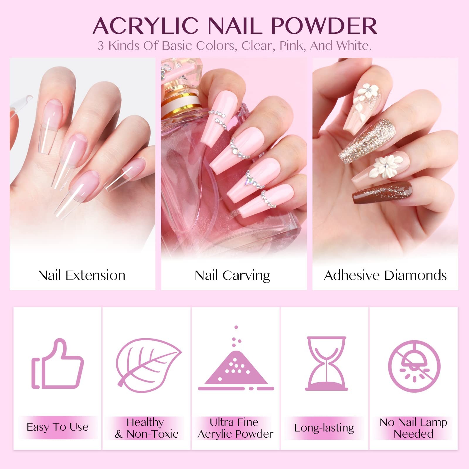 SAVILAND 0.5Oz Clear White Pink Acrylic Powder Liquid Set with Drill