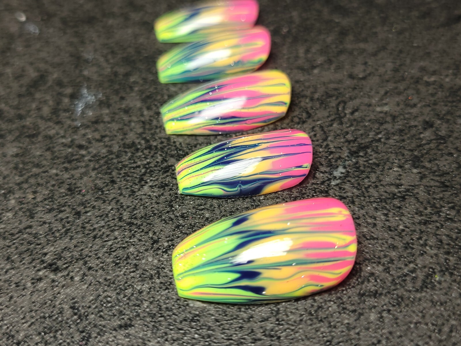 Custom Gel Press on Nails fake nails Handmade 10 pc set LARGE Neon Rainbow